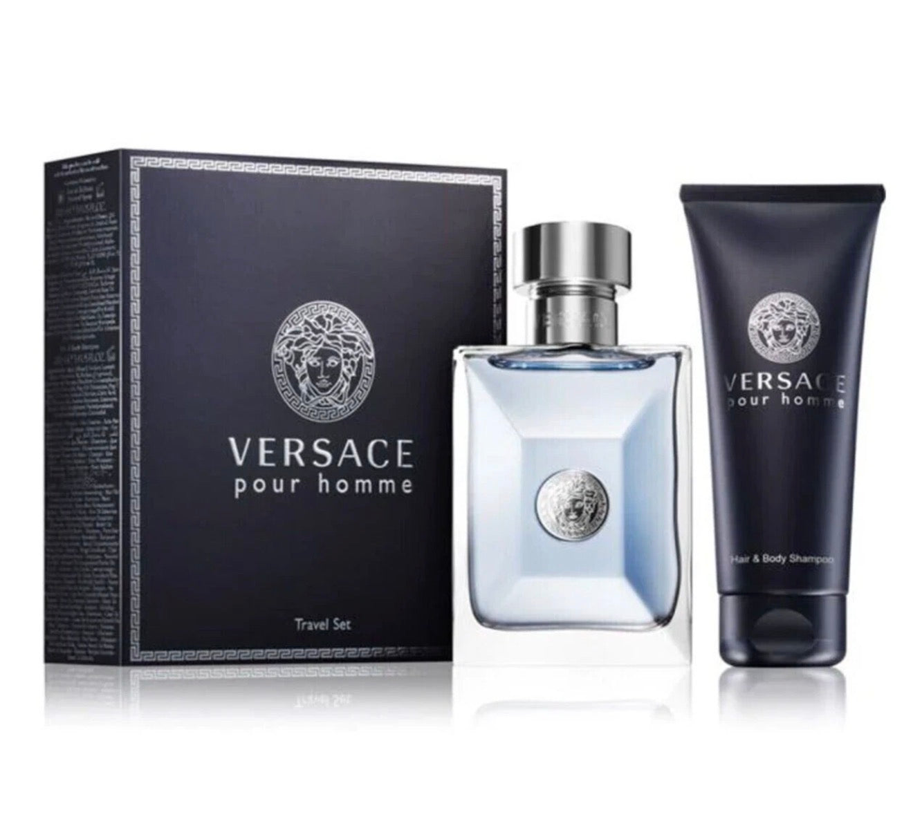 Versace Pour Homme Eau de Toilette Spray 3.4 oz & Shampoo 2Pc Gift Set for Men